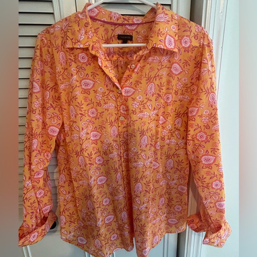 Talbots Pink and Orange Floral Blouse
